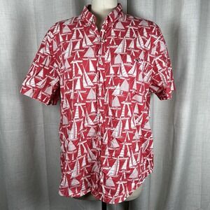 Vineyard Vines Slim Fit Tucker Shirt Red White Sailboats Button Up Men's XL